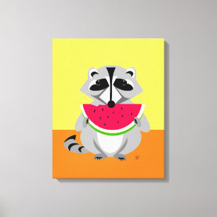 Cute raccoon Eating Watermelon Canvas Print
