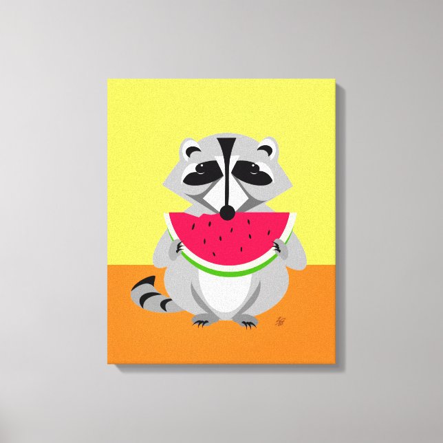 Cute raccoon Eating Watermelon Canvas Print (Front)