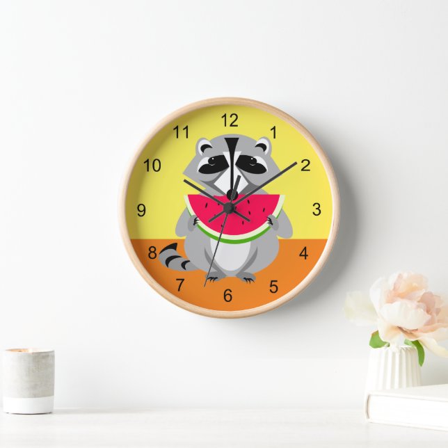 Cute raccoon Eating Watermelon Clock (Home)
