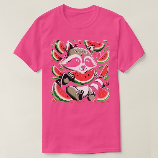 Cute Raccoon Eating Watermelon Fruit Summer Men Wo T-Shirt (Design Front)