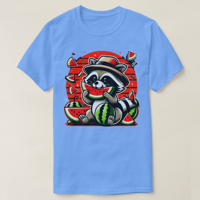 Cute Raccoon Eating Watermelon Fruit Summer Men Wo T-Shirt (Design Front)