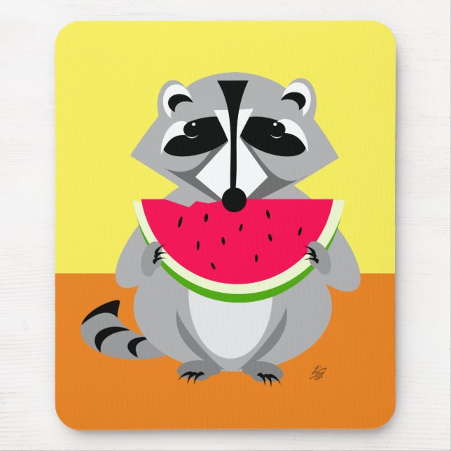 Cute raccoon Eating Watermelon Mouse Pad (Front)