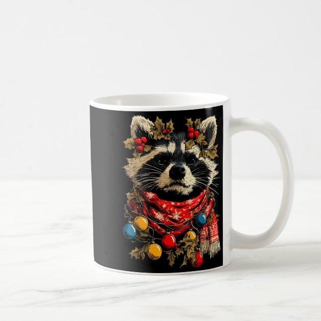 Cute Raccoon F Christmas Lights Festive Forest Ani Coffee Mug (Right)
