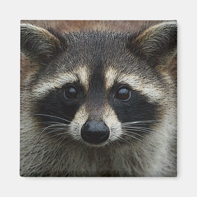 Cute Raccoon Face Photo Magnet (Front)