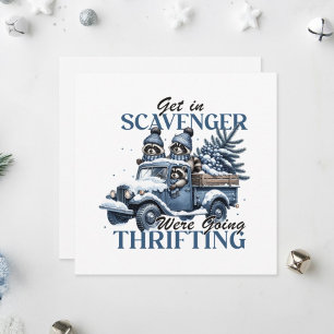 Cute raccoon family driving a truck. holiday card