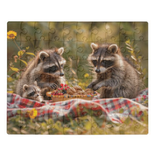 Cute raccoon family having a picnic jigsaw puzzle