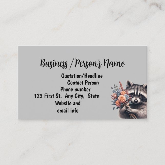 Cute Raccoon Florist Flowers Delivery  Business Business Card (Front)