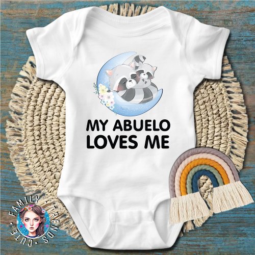 Cute Raccoon Flower My Abuelo Loves Me Baby Bodysuit