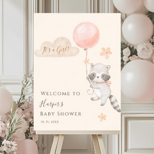 Cute Raccoon Flying Balloon Baby Shower Welcome Foam Board