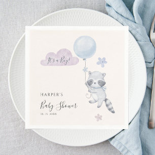 Cute Raccoon Flying Balloon Boy Baby Shower Napkins