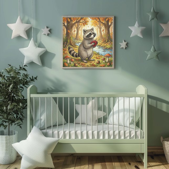Cute Raccoon Forest Animals Nursery Poster (Creator Uploaded)