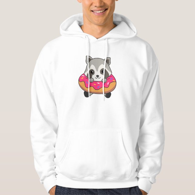 Cute Raccoon Funny Animals In Donut Pink Hoodie (Front)