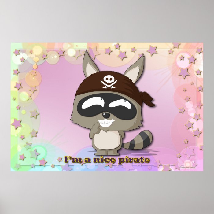 Cute Raccoon Funny Cartoon Kawaii Pirate Poster