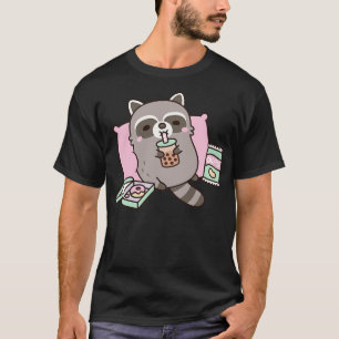 Cute Raccoon g With Boba Tea And Snacks T-Shirt