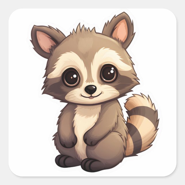 Cute Raccoon Gifts Trash Panda Funny Animal Kawaii Square Sticker (Front)