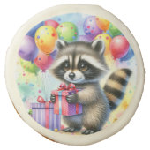 Cute Raccoon Happy Birthday Party Sugar Cookie (Front)