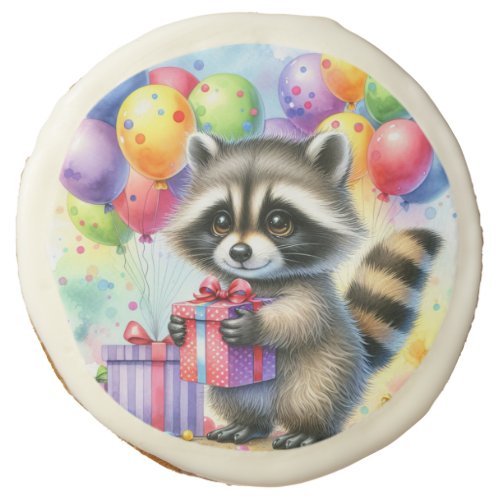 Cute Raccoon Happy Birthday Party  Sugar Cookie