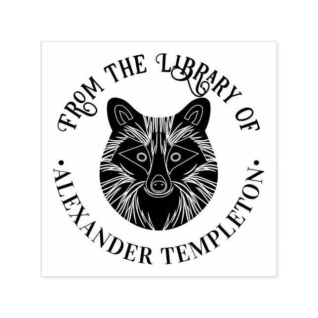 Cute Raccoon Head Round Library Book Name Self-inking Stamp (Design)