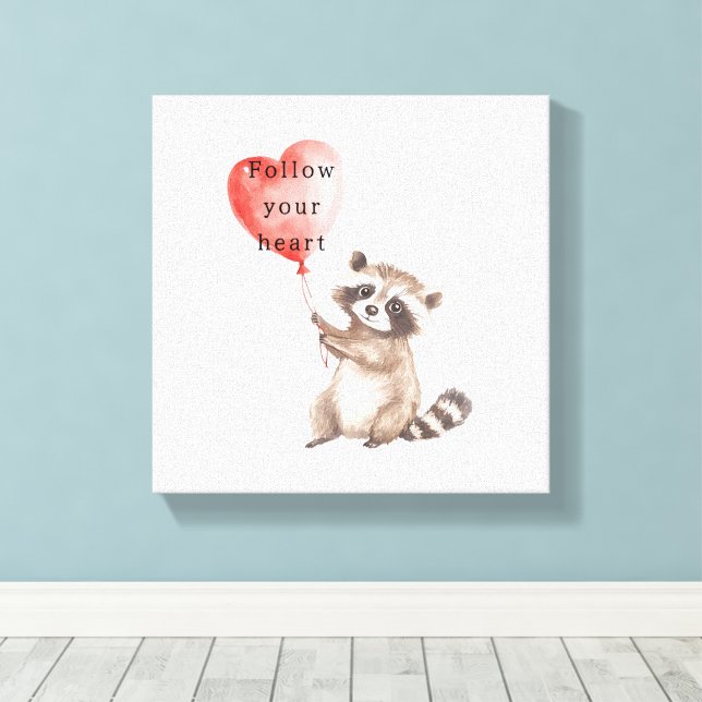 Cute Raccoon Heart Balloon Canvas Print (Insitu(Wood Floor))