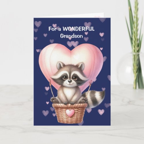 Cute Raccoon Heart Balloon Kids Valentine Card