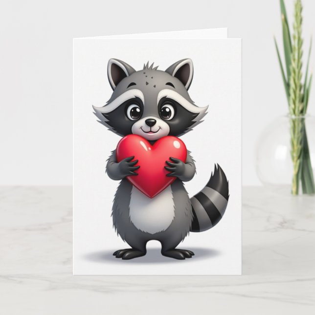 Cute Raccoon Heart Card (Front)