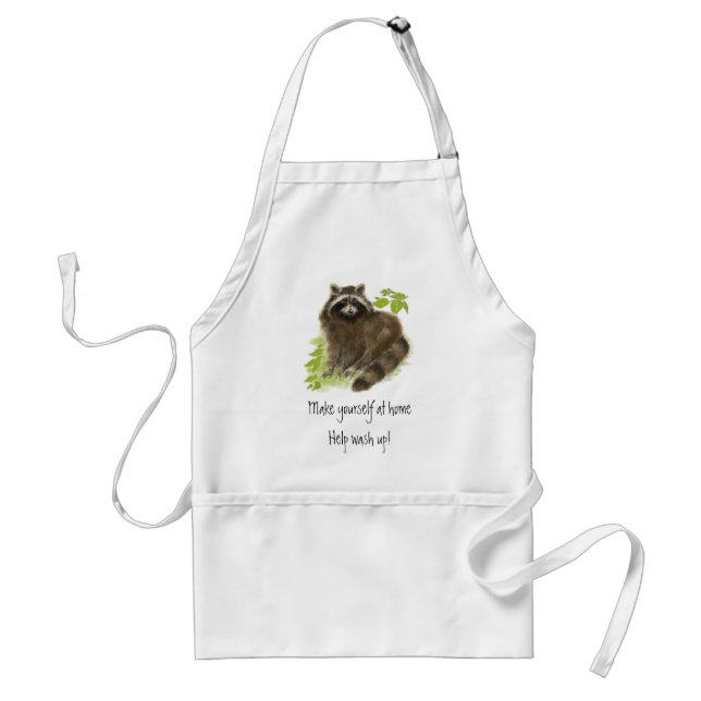 Cute Raccoon, Help Wash up, Animal Adult Apron (Front)