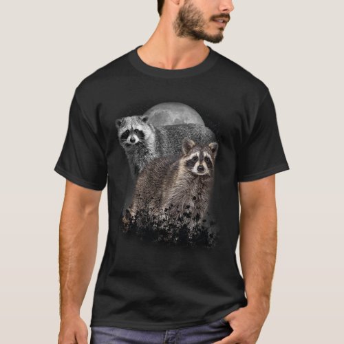 Cute Raccoon Illustration Moon funny Raccoon Lover T_Shirt
