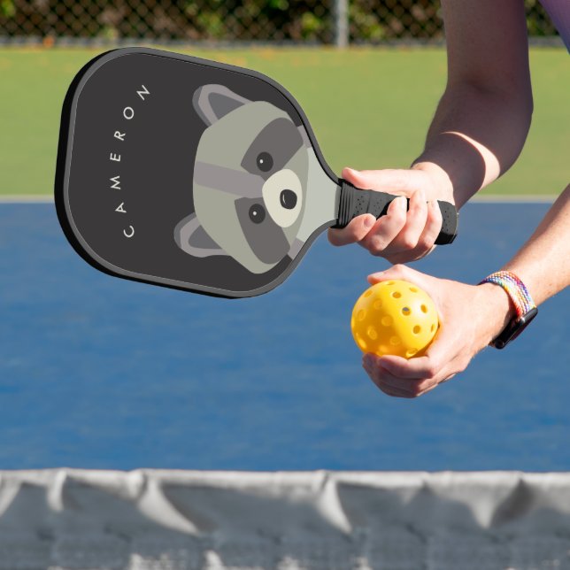 Cute Raccoon Illustration Personalized Name  Pickleball Paddle (Insitu)