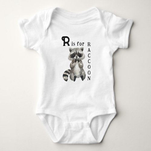Cute Raccoon Illustration _ R is for RACCOON  Baby Bodysuit