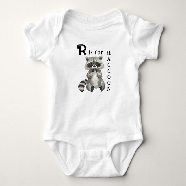 Cute Raccoon Illustration - R is for RACCOON  Baby Bodysuit (Front)
