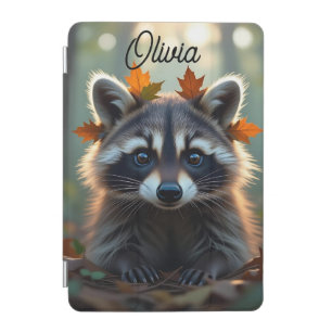 Cute Raccoon in Fall Leaves Personalized iPad Mini Cover