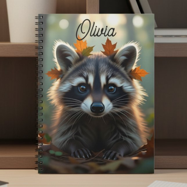 Cute Raccoon in Fall Leaves Personalized Notebook (Creator Uploaded)