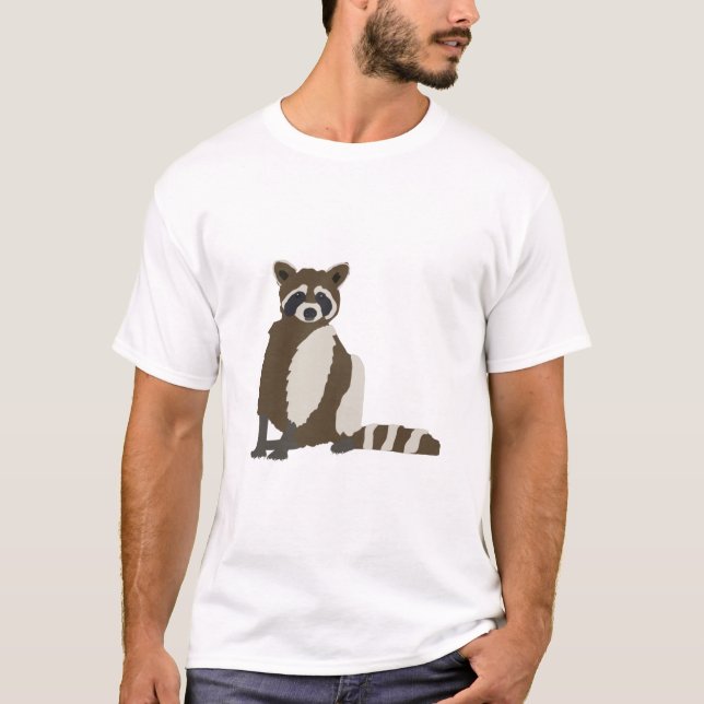 Cute Raccoon in Pine Forest Illustration T-Shirt (Front)