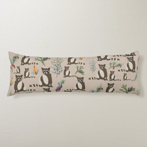 Cute Raccoon in Pine Forest Pattern   Body Pillow