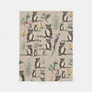 Cute Raccoon in Pine Forest Pattern Fleece Blanket
