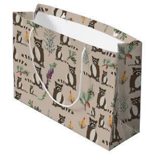Cute Raccoon in Pine Forest Pattern Large Gift Bag