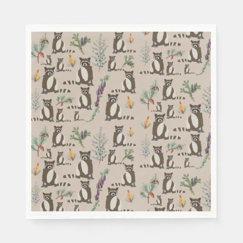 Cute Raccoon in Pine Forest Pattern Napkins