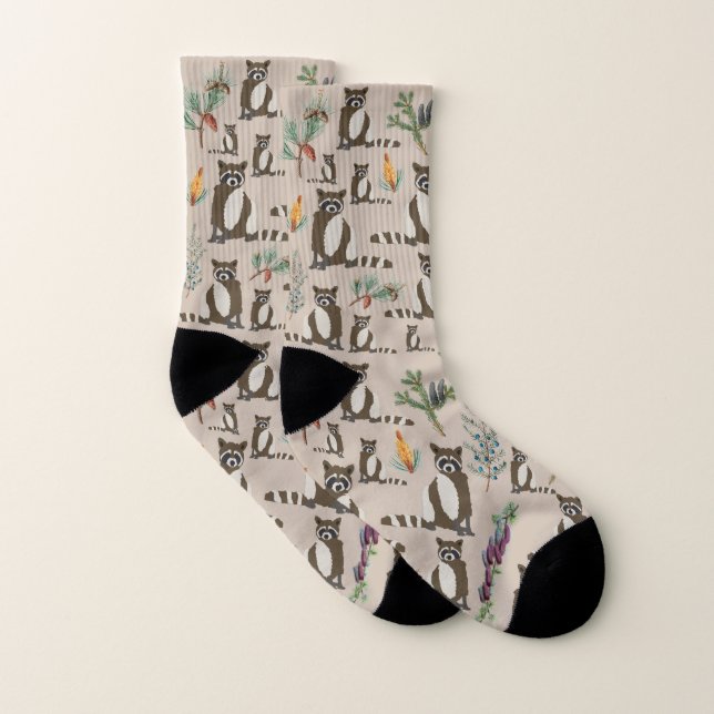 Cute Raccoon in Pine Forest Pattern  Socks (Pair)