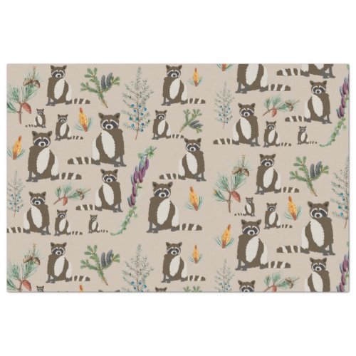 Cute Raccoon in Pine Forest Pattern  Tissue Paper
