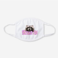 Cute Raccoon in Pink Flowers White Cotton Face Mask