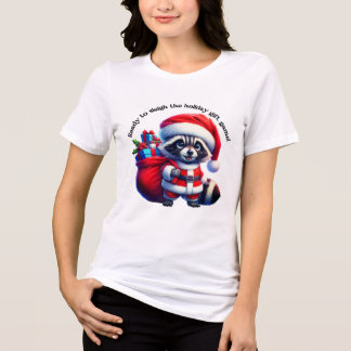 Cute raccoon in Santa suit ready for Christmas fun Tri-Blend Shirt