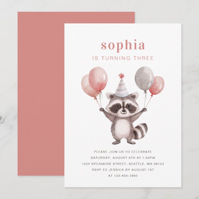 Cute Raccoon Invitation (Front/Back)