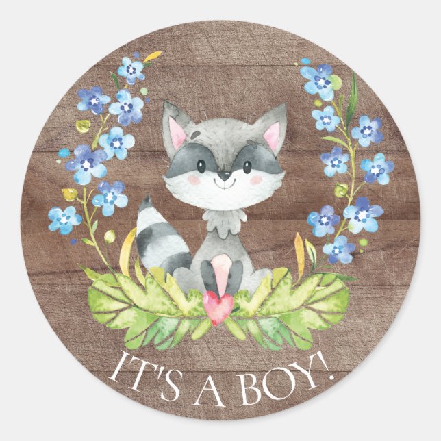 Cute Raccoon It' a Boy Favor Sticker (Front)