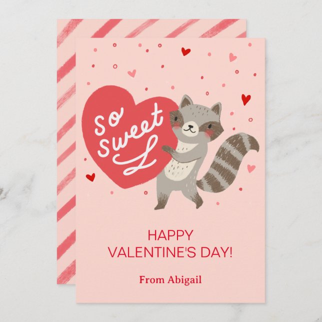 Cute Raccoon Kids Classroom Valentine Note Card (Front/Back)