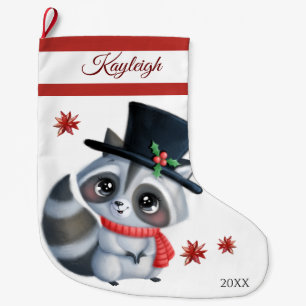 Cute Raccoon Large Christmas Stocking