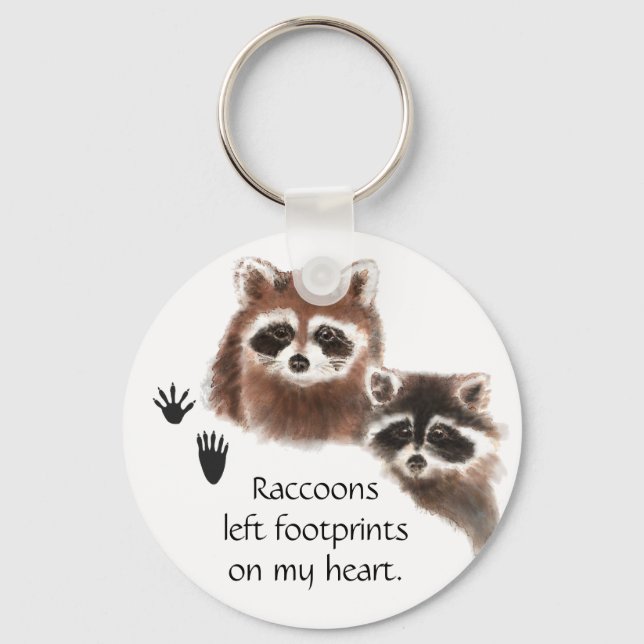 Cute Raccoon left footprints on my heart, humor Keychain (Front)