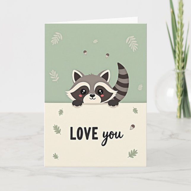 Cute Raccoon Love You Card (Front)