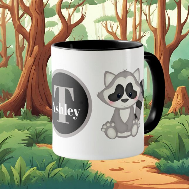Cute raccoon lovers add monogram mug (Creator Uploaded)