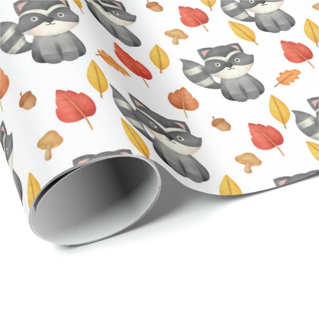 cute raccoon ;lovers tiled wrapping paper (Roll Corner)
