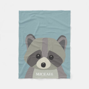 Cute Raccoon Modern personalized Baby blue Fleece Blanket